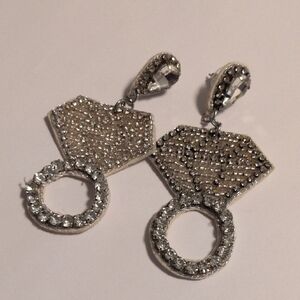 Elegant Silver‎ Beaded Diamond Rings Drop Earrings